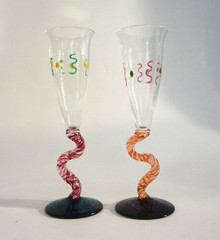 Antonio Garcia Studio Art Glass Champagne Flutes Set 2 Swirls San Antonio 1994