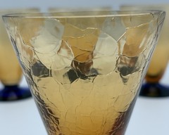 Vintage MCM Amber Crackle Glasses Cobalt Blue Foot – Morgantown Style Set of 4