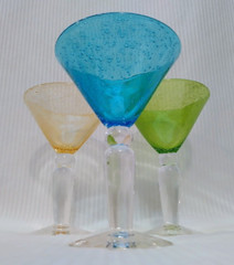 3 Artland Iris Bubble Glass Martini Glasses Seeded Hand Blown Multi Color 10″