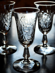 Vtg Set 7 ROCK SHARPE Cut Crystal FERNLEIGH 6″ Wine Goblets Glasses STEM 3007