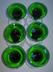 6 Wine Glasses Arc Roc Green Stems Clear Bowls White Grapes & Vines