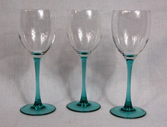 Luminarc Turquoise Teal Aqua Stem Claret Wine Glasses Made In France Set of 3