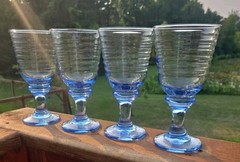 VTG Light Blue Libbey Sirrus Ribbed Water Wine Goblets Glasses Set of 4