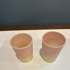 Pair of Mt Washington Satin Burmese Pink & Yellow Ombre Gradient tumblers