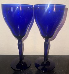 (2) Vintage Cobalt Blue Stemmed Water Wine Goblets 8” X 3” More Available