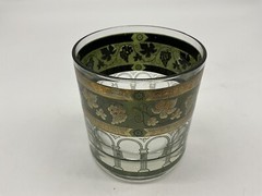 Vintage Cera ‘Golden Grapes’ Green Rocks Glasses 22-Karat Gold Old Fashioned MCM