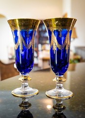 Set(s) of 2 Arte Italica Medici 24-K Gold Cobalt Blue 7.75″ Champagne Flutes