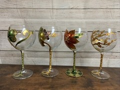 Set of 4 Art Glass Hand Gilded Painted in Italy Amedeo Wine & Flower 🌺 🍷