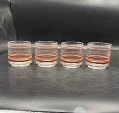Libbey Striped Cocktail Glasses Low Ball Brown & Pink Set Of Four Vintage Bar