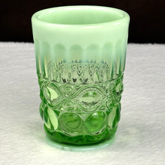 Vtg MCM Style Mosser Green Opal «Eye Winker» Opalescent Art Glass 4″ Tumbler