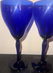 (2) Vintage Cobalt Blue Stemmed Water Wine Goblets 8” X 3” More Available