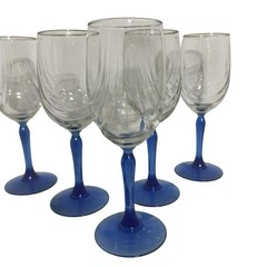VTG Set 5 LENOX COBALT BLUE SWAG DRAPED 8” WINE GLASS WITH ELEGANT GOLD RIM 8oz