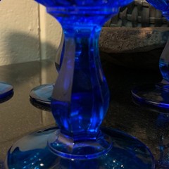 6 Fenton Thumbprint Colonial Blue 6 5/8″ Water Goblets Midcentury USA Pristine