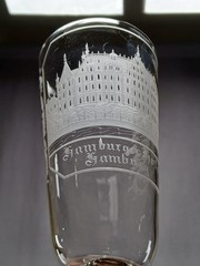 Antique German Engraved Hamburger Hof in Hamburg Flint Ale Glass C. 1883-1890s