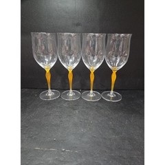 Mikasa Crystal Tuscan Wine Glasses, Yellow Stem, Set of 4, Art Deco Drinkware