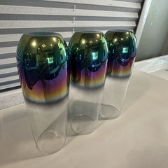 Lot 3 Vintage Skinny Glasses Wildly Iridescent Iridescence Retro Chic Champagne