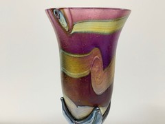 Australia Art Nouveau COLIN HEANEY GLASS Pair Wine glass Tall 8.8in Signed Rare!