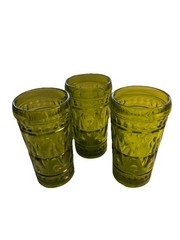 Vintage Set of 3 Park Lane Green Juice Glasses Indiana Colony Glass 1957-1970