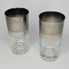 Set of 2 Highball Silver Fade Glasses Mercury Ombre MCM 12oz Tumbler Barware Cup