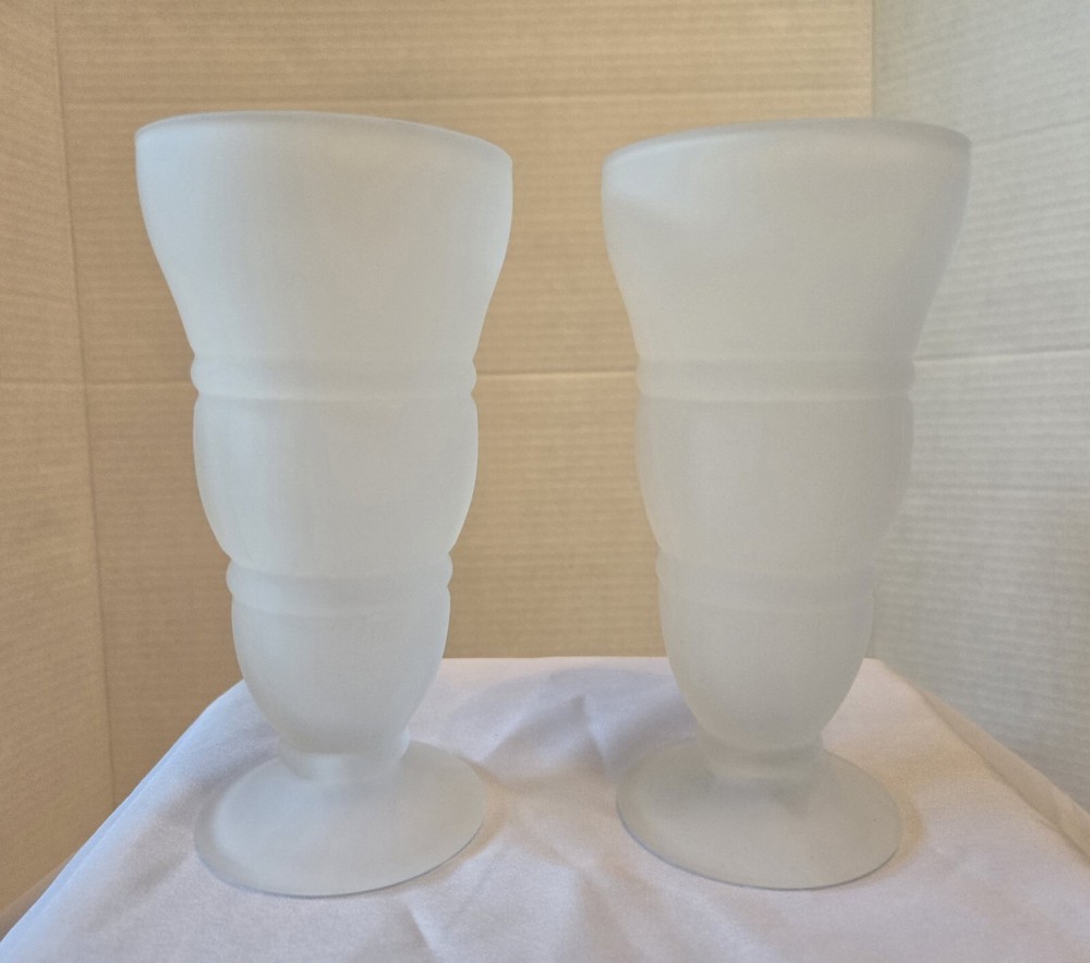 National Silver Co. Frosted Satin Ice Cream Soda 12 oz Footed Tumblers Vtg Set 2