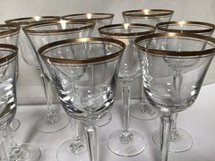 Vintage Set of 13 Mikasa Gilded Edge Crystal Goblet Wine Glass Clear Barware