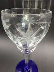 6 Weston Cordial Sherry Glasses Blue Footed 5.5″ Etched Starflower WGL45 Vintage