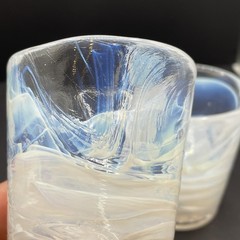 Kosta Boda White Swirl Mine Tumbler Ulrica Hydman-Vallien Art Glass UHV Set Of 2