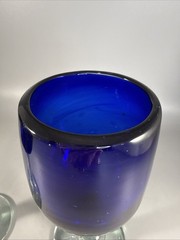 Cobalt Blue Hand Blown Wine Glasses Mexican Glass Clear Stem 7.5” Tall Thick