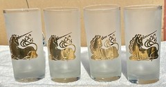 4 Vintage MCM Culver Unicorn Frosted Highball Tumblers 22K Gold Glasses Barware