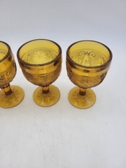 SET OF 4 INDIANA GLASS TIARA PATTERN AMBER SMALL WINE CORDIAL 4” GOBLETS 3oz