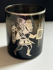 Vintage Mid Century Modern Barware Glasses Set 4 Aztec Mayan Smoke Sterling