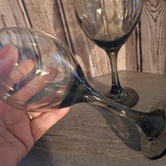 Retro Set of 2 Smokey Gray Stemmed Wine Glasses 1970’s Libbey Nova