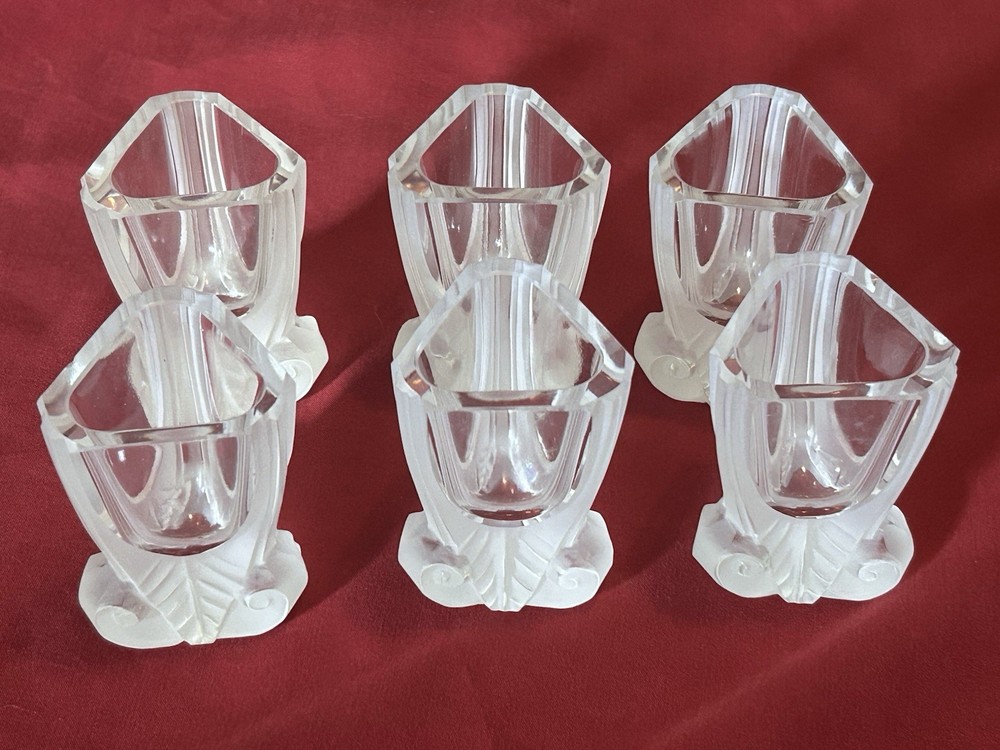 Czech Art Deco Shot Glasses 2 1/2” Hand Blown Set Of 6 2oz