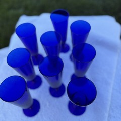 Vintage Pier One Cobalt Blue Pilsner Glass Set of Nine Contemporary 2000s Y2K