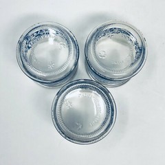 Set Of 3 Single Service Glass Jelly Juice Jars Blue Scroll Design