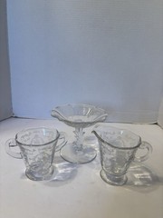 FOSTORIA NAVARRE CREAMER & SUGAR AND 4 1/2″ COMPOTE