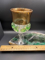RARE 1911 Excelsior Goblet US Glass Co Tiffin Green Thumbprint Gold Band 1C784
