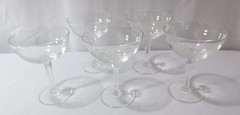 5 Crystal glasses etched bamboo leaves wine Champagne glasses multi side stem