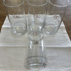Vintage Corelle English Breakfast Glass Tumblers 14 oz Pink Floral Set of 4