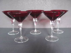 5 BOHEMIA GLASS BOC221 CZECH RUBY RED MARTINI / COSMOPOLITAN GLASSES – NEW