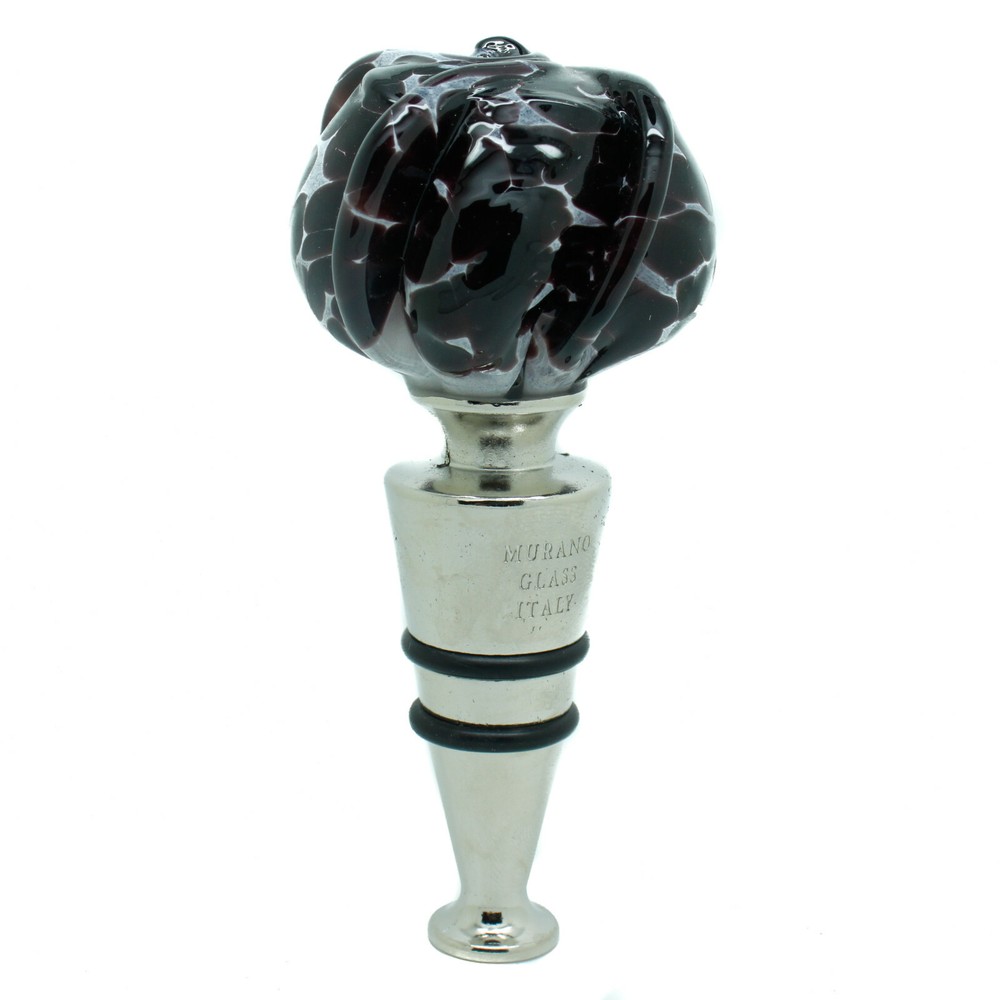Murano Glass Bottle Stopper Dark Purple Silver Wine Prosecco Venice Gift Box