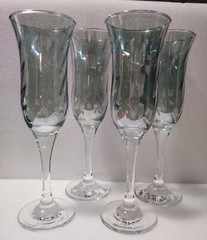 Iridescent Green Blue Turquoise Swirl Art Glass Champagne Flutes Set of 4