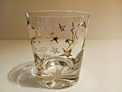 Vintage Set Of 9 «Pour Another For» Gold Stars Lowball Cocktail Glasses MCM Bar