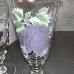 3 VINTAGE HAND PAINTED Enamel 8” Goblets Glasses Wine Water Iced Tea Grapes