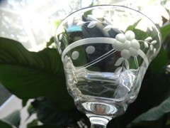 Clear Grey Cut Horizontal & Floral Design 7oz Low Sherbet Unknown Maker UNK1585