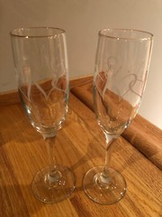 Crystal Clear Champagne Toasting Flutes w/ Intertwined Etched Hearts ~ Set of 2
