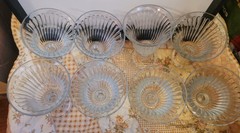 Vintage Rippled Rim 8 Glass Goblets Heavy Glass Pedestal