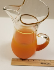 Vintage 50s 60s Blendo Frosted Ombre Orange Pitcher and 2 Glasses w/ Gold Rims