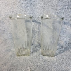 (2) Vintage Depression Glass Sour Cream Container Glasses Fluted Square Base