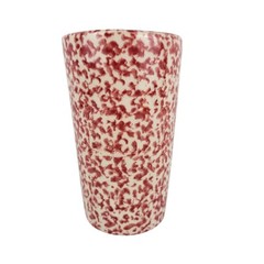 Workshops of Gerald E. Henn Red Spongeware Tumbler Glass Cup 5.5″ 14 oz.